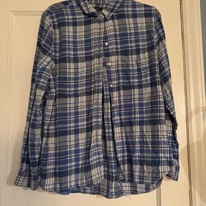 GAP Navy and White Plaid Flannel type Shirt